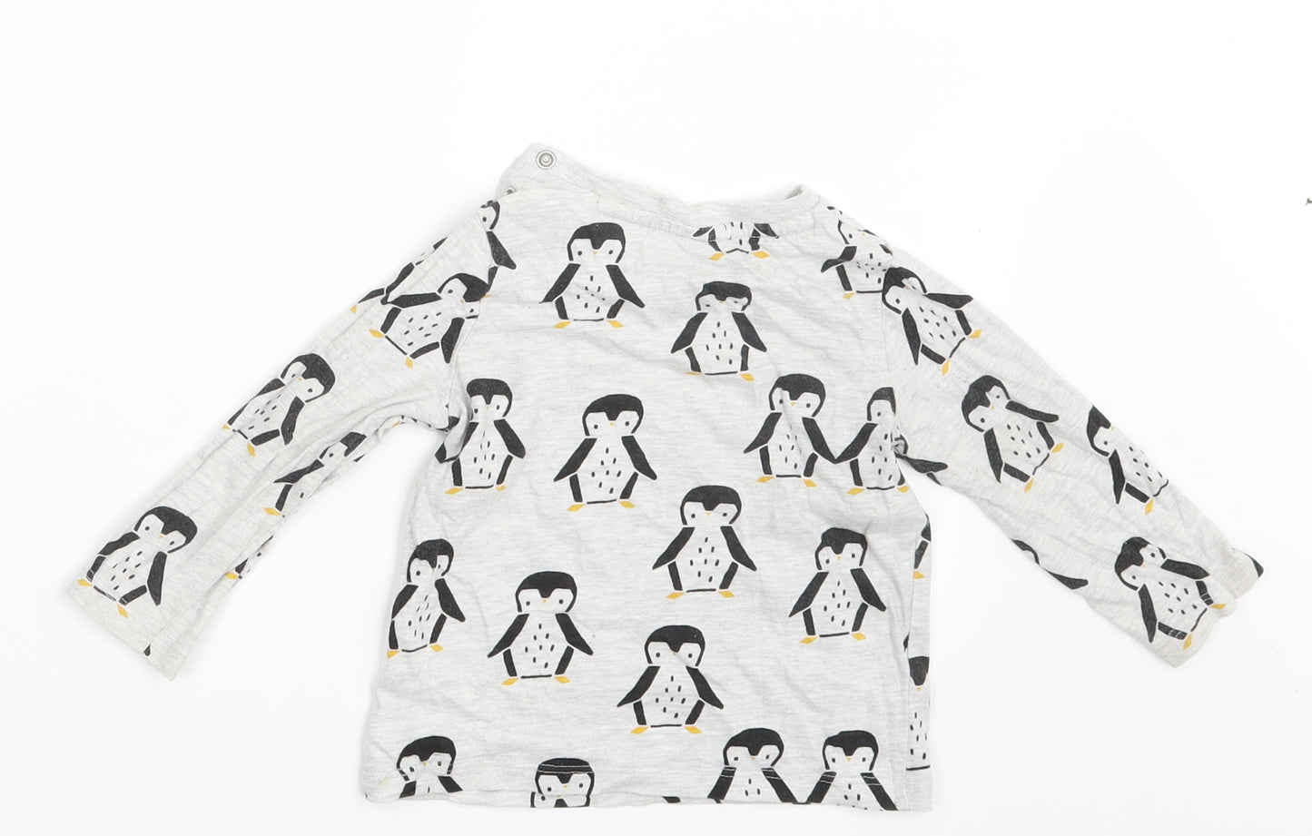 Fred & Flo Baby Grey Animal Print  Basic T-Shirt Size 9-12 Months  - Penguin