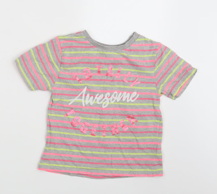 Pep & Co Girls Multicoloured Striped  Basic T-Shirt Size 10-11 Years