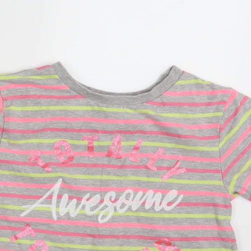 Pep & Co Girls Multicoloured Striped  Basic T-Shirt Size 10-11 Years