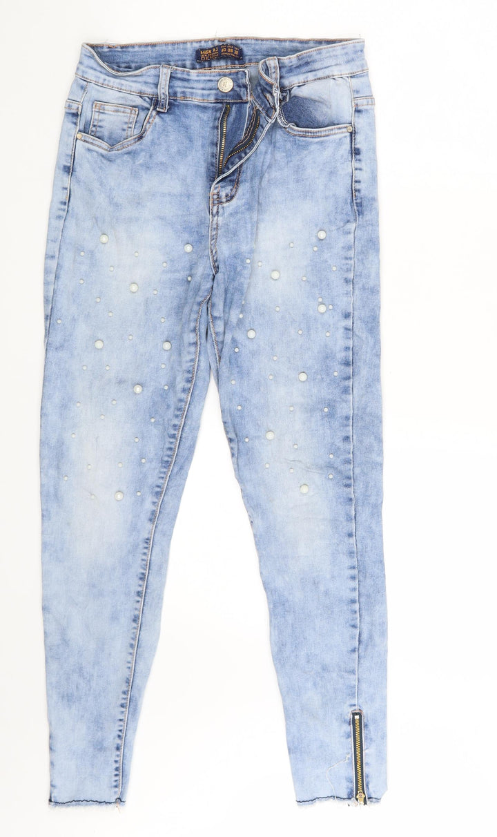 Miss DJ Womens Blue Polka Dot Denim Skinny Jeans Size 12 L27 in