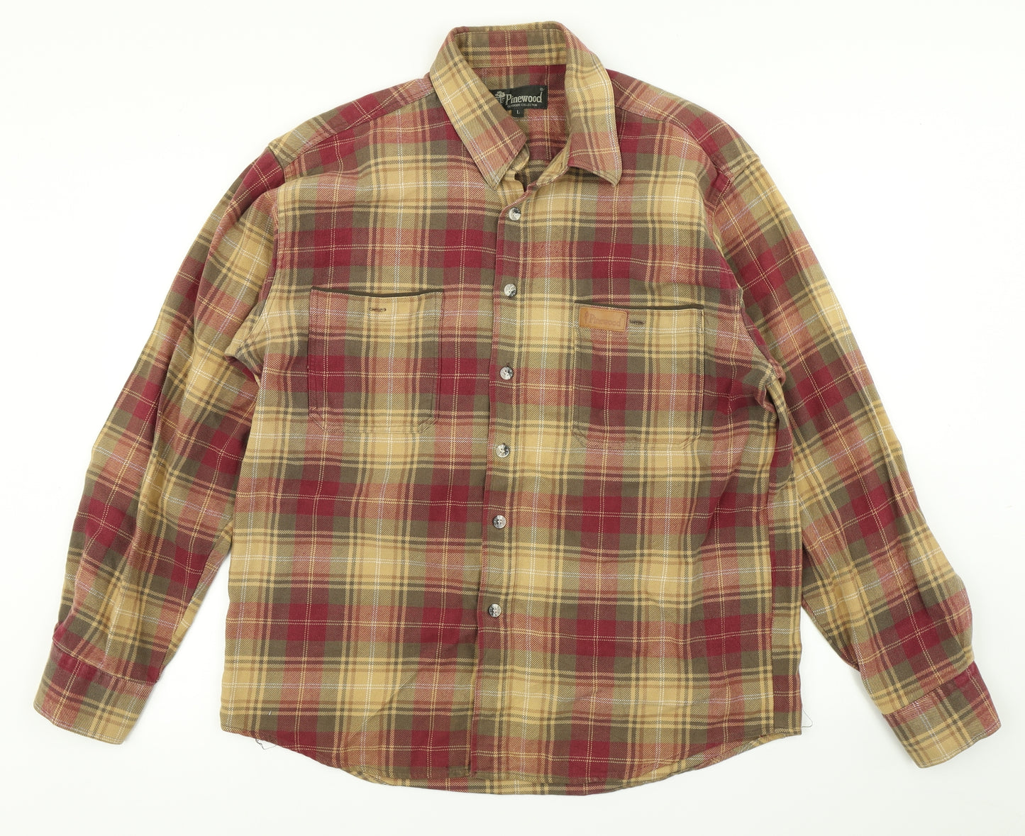 Pinewood Mens Yellow Plaid Flannel  Button-Up Size L