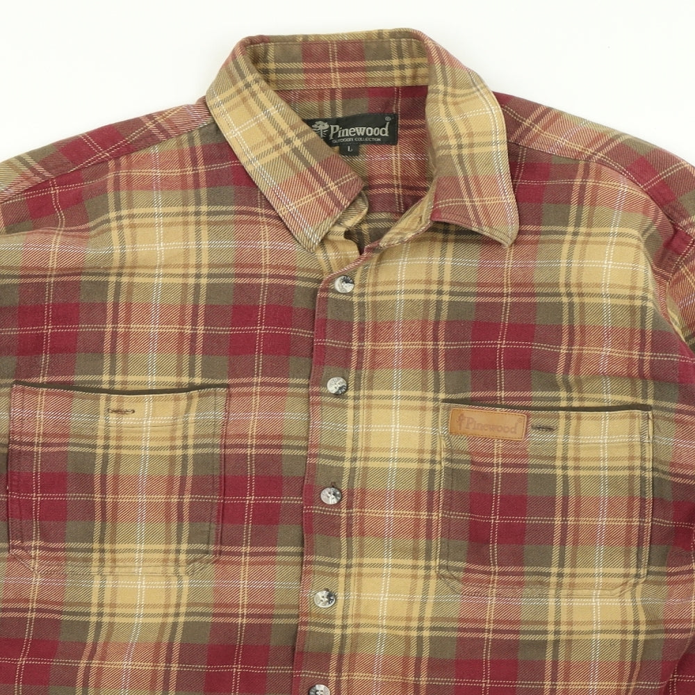 Pinewood Mens Yellow Plaid Flannel  Button-Up Size L