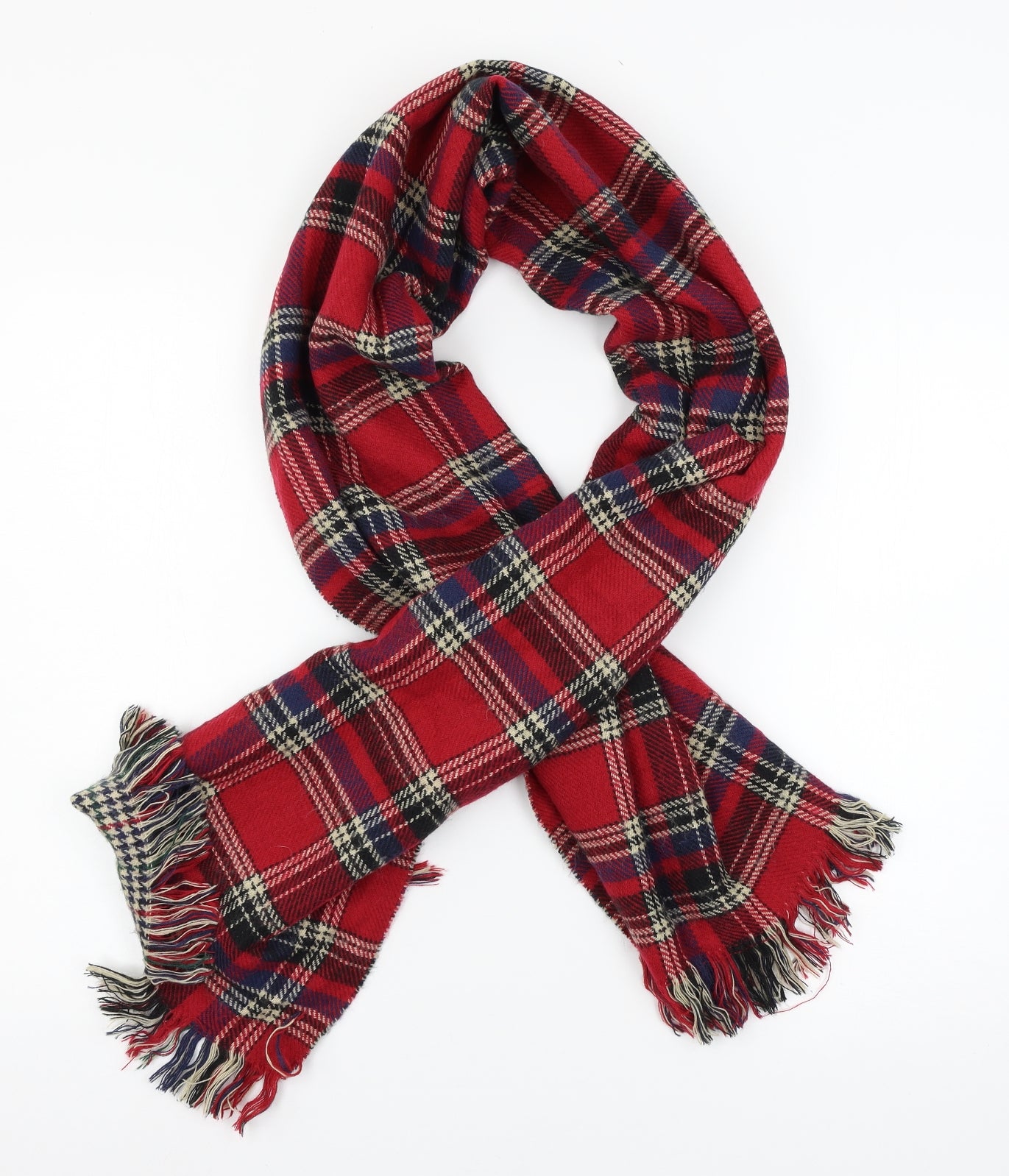 Preworn Womens Red Plaid Knit  Scarf