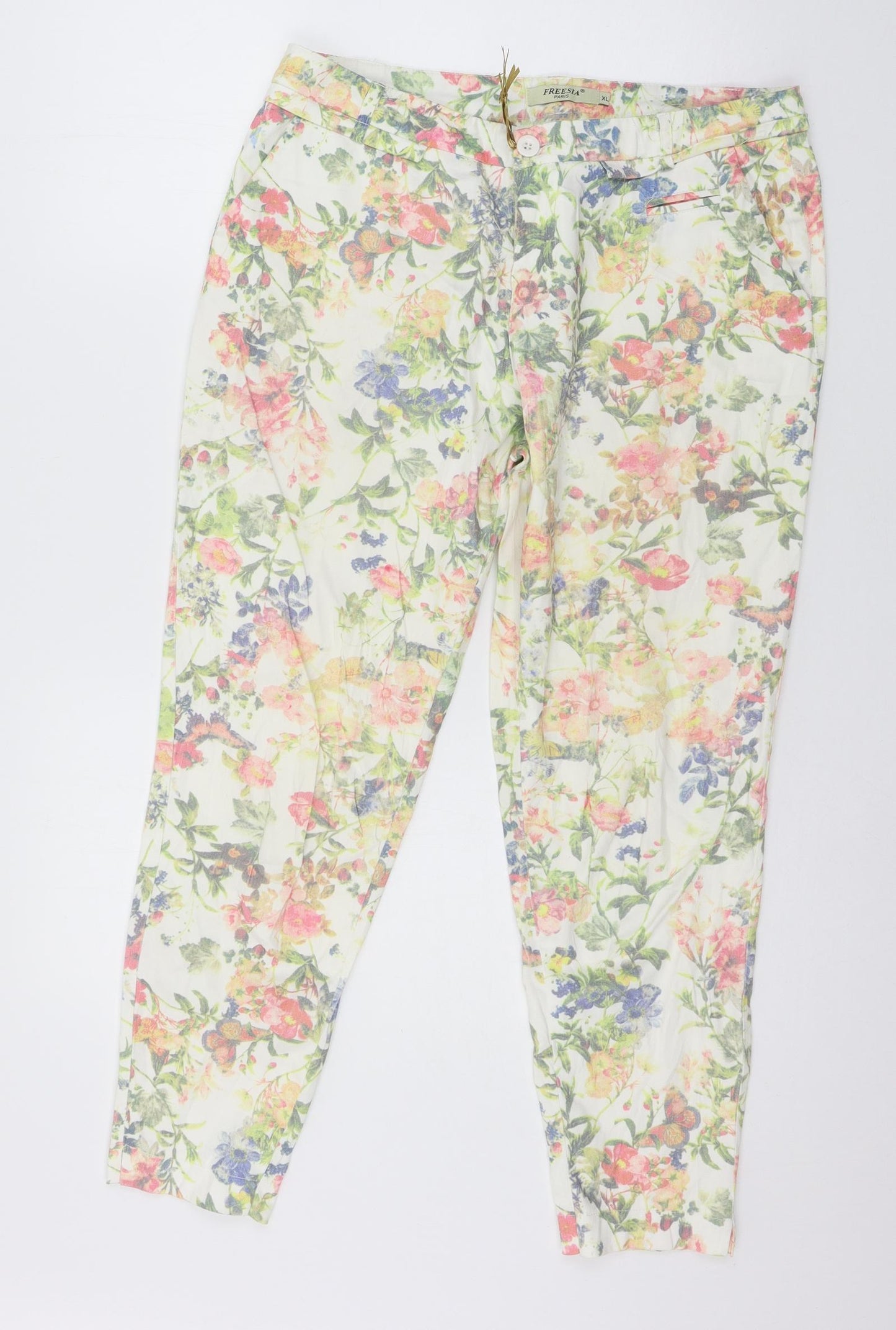 Freesia Womens White Floral  Trousers  Size XL L26 in