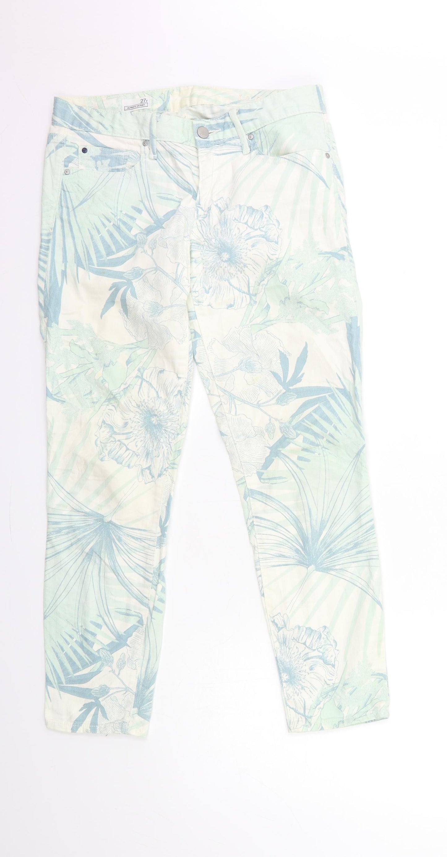Preworn Womens Blue Floral Denim Skinny Jeans Size 27 in L28 in