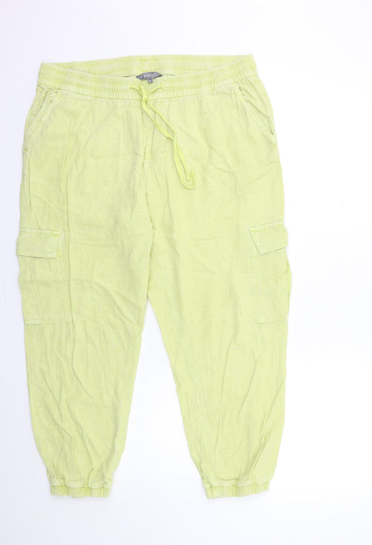 Front view of Principles women’s green trousers, size UK 14, 25-inch leg