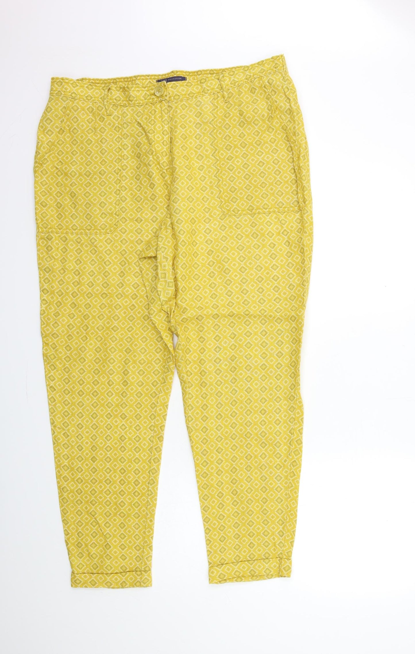 Marks and Spencer Womens Yellow Geometric  Trousers  Size 18 L28 in