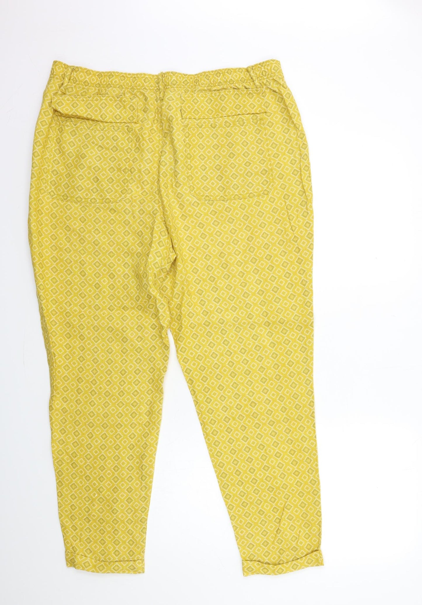 Marks and Spencer Womens Yellow Geometric  Trousers  Size 18 L28 in