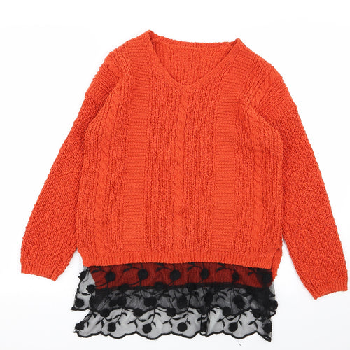 TU Womens Orange Floral  Pullover Jumper Size 8