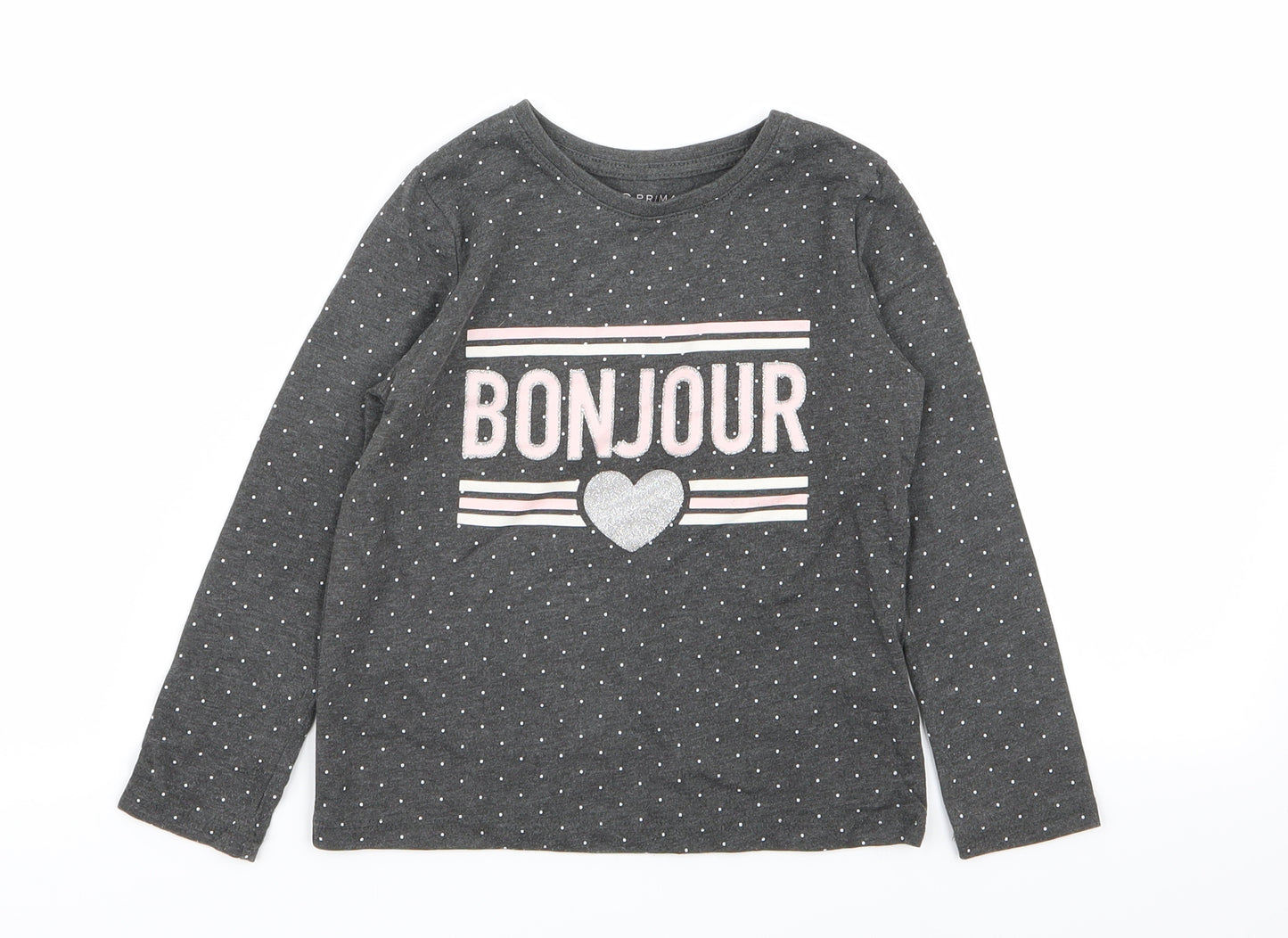 Primark Girls Grey Polka Dot  Basic T-Shirt Size 4-5 Years