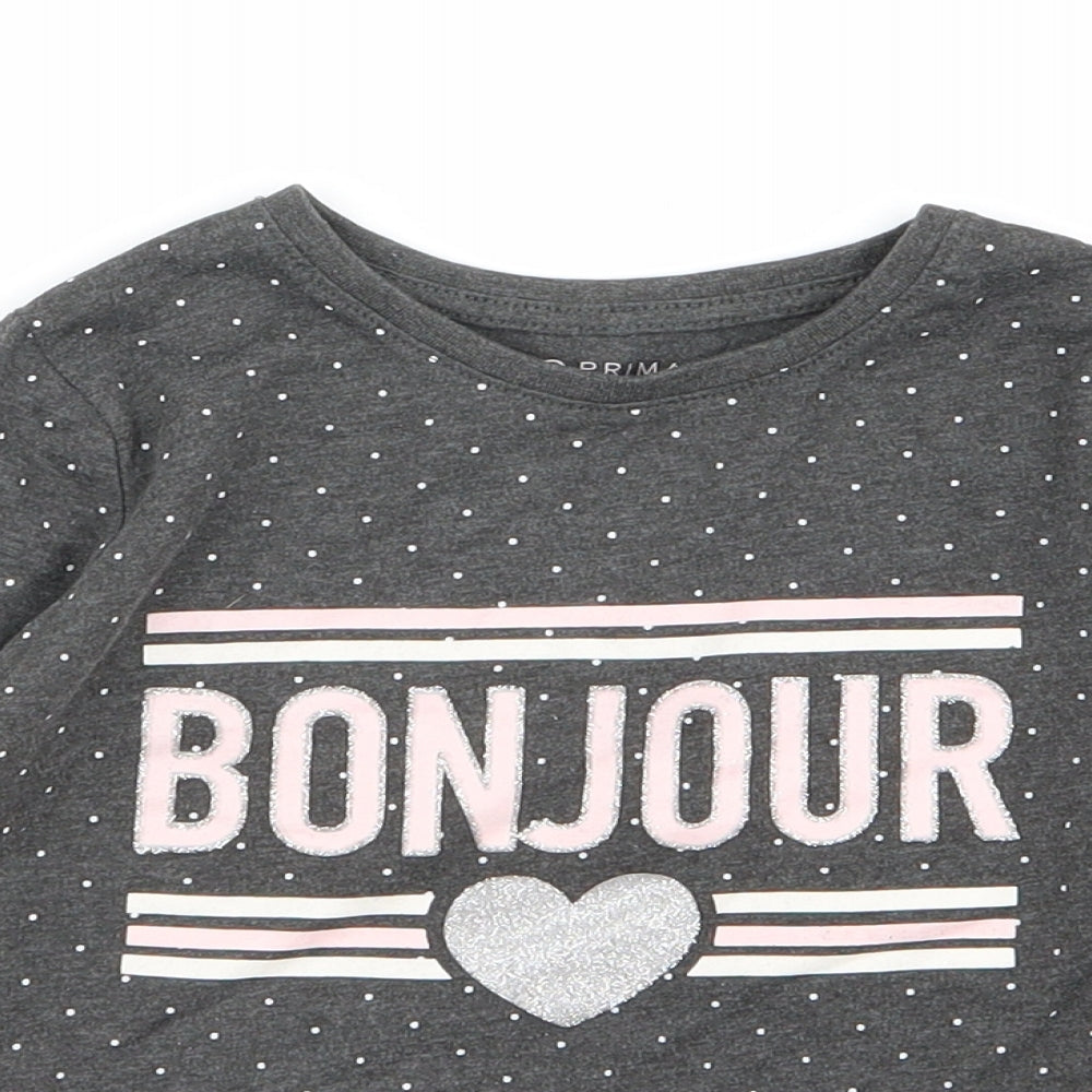Primark Girls Grey Polka Dot  Basic T-Shirt Size 4-5 Years