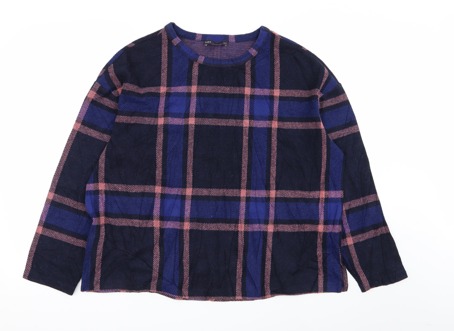 M&S Womens Multicoloured Check  Basic T-Shirt Size 16