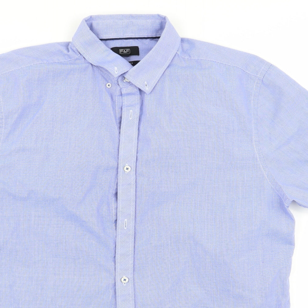 F&F Mens Blue Check   Dress Shirt Size 15