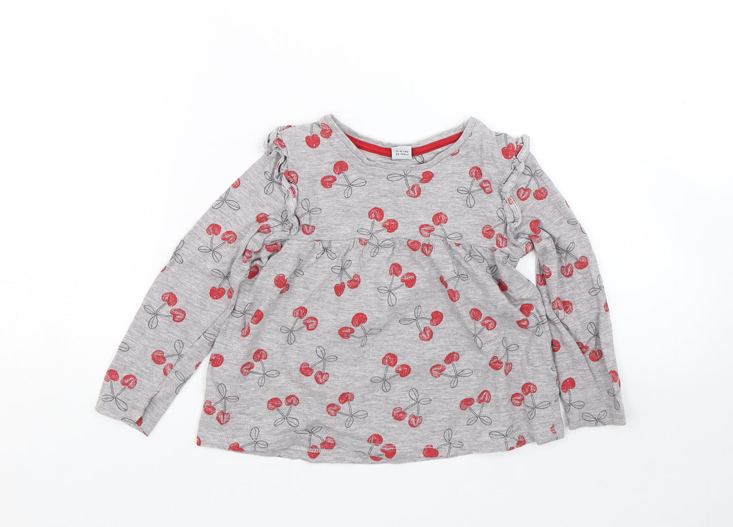 TU Girls Grey Polka Dot  Basic T-Shirt Size 3-4 Years  - Cherries