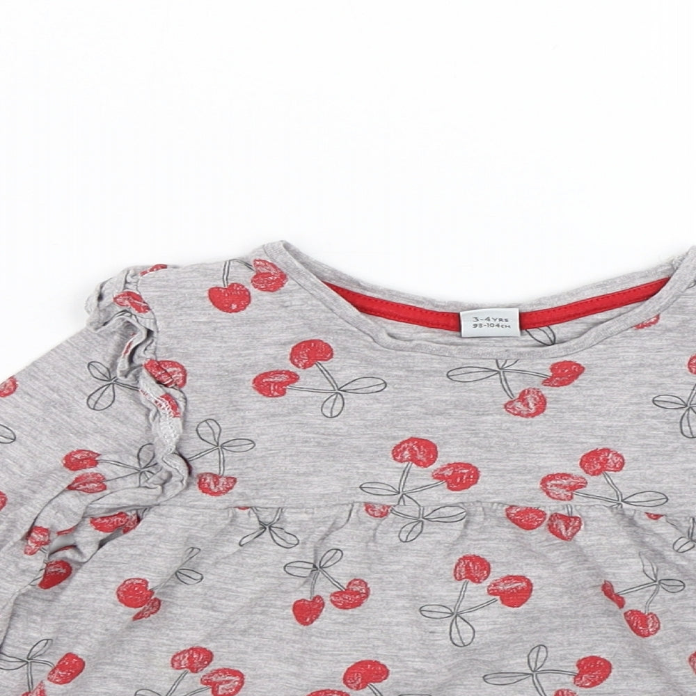 TU Girls Grey Polka Dot  Basic T-Shirt Size 3-4 Years  - Cherries