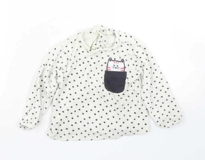 Preworn Baby White Spotted  Pullover Jumper Size 24 Months  - Cat