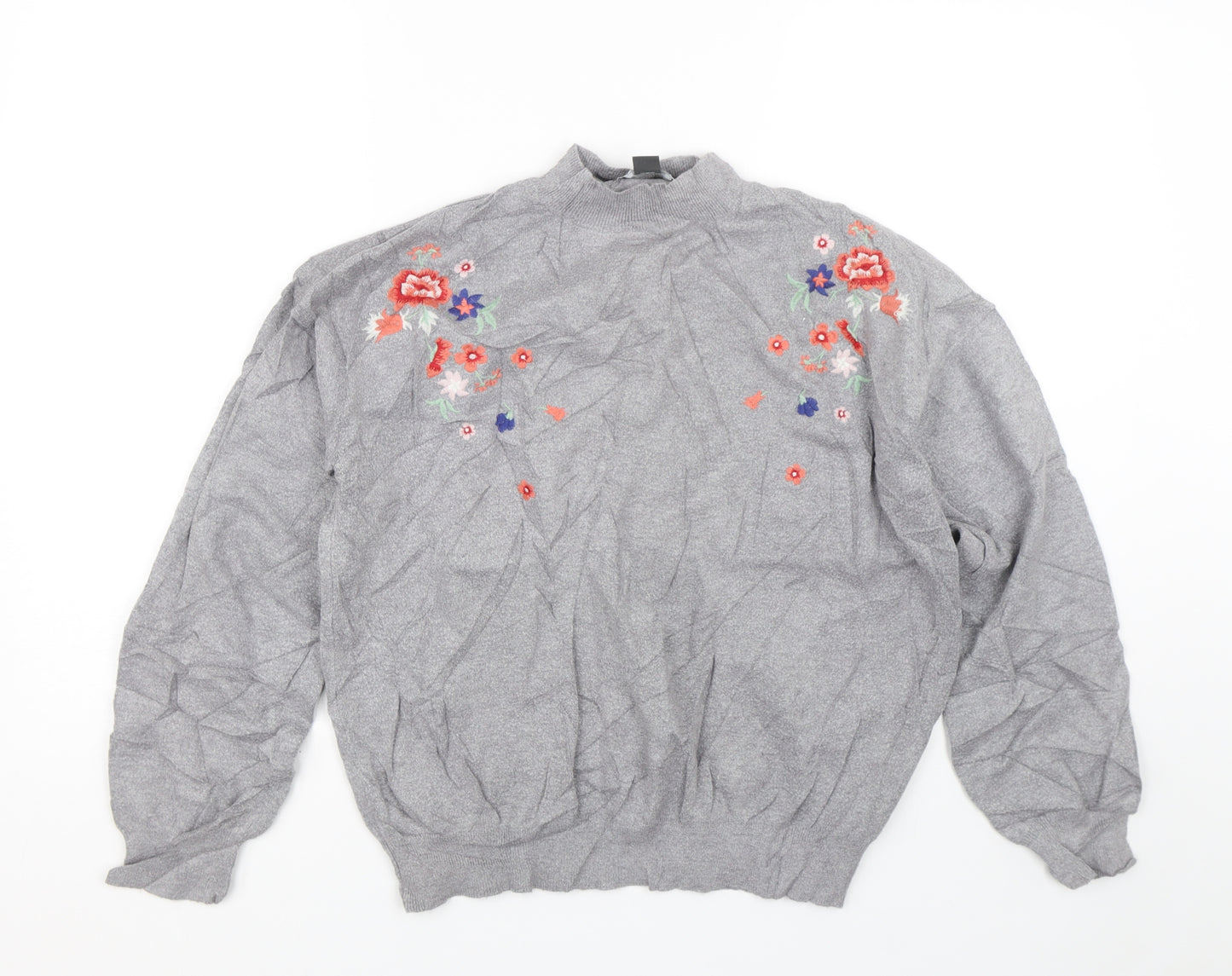 Primark Womens Grey Floral  Pullover Jumper Size L