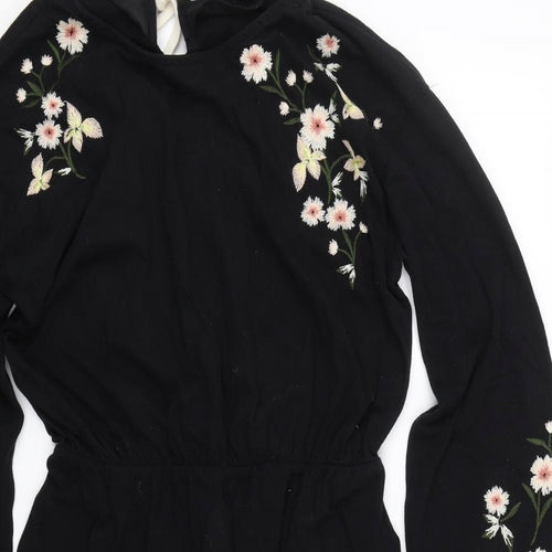 Topshop Womens Black Floral  T-Shirt Dress  Size 14