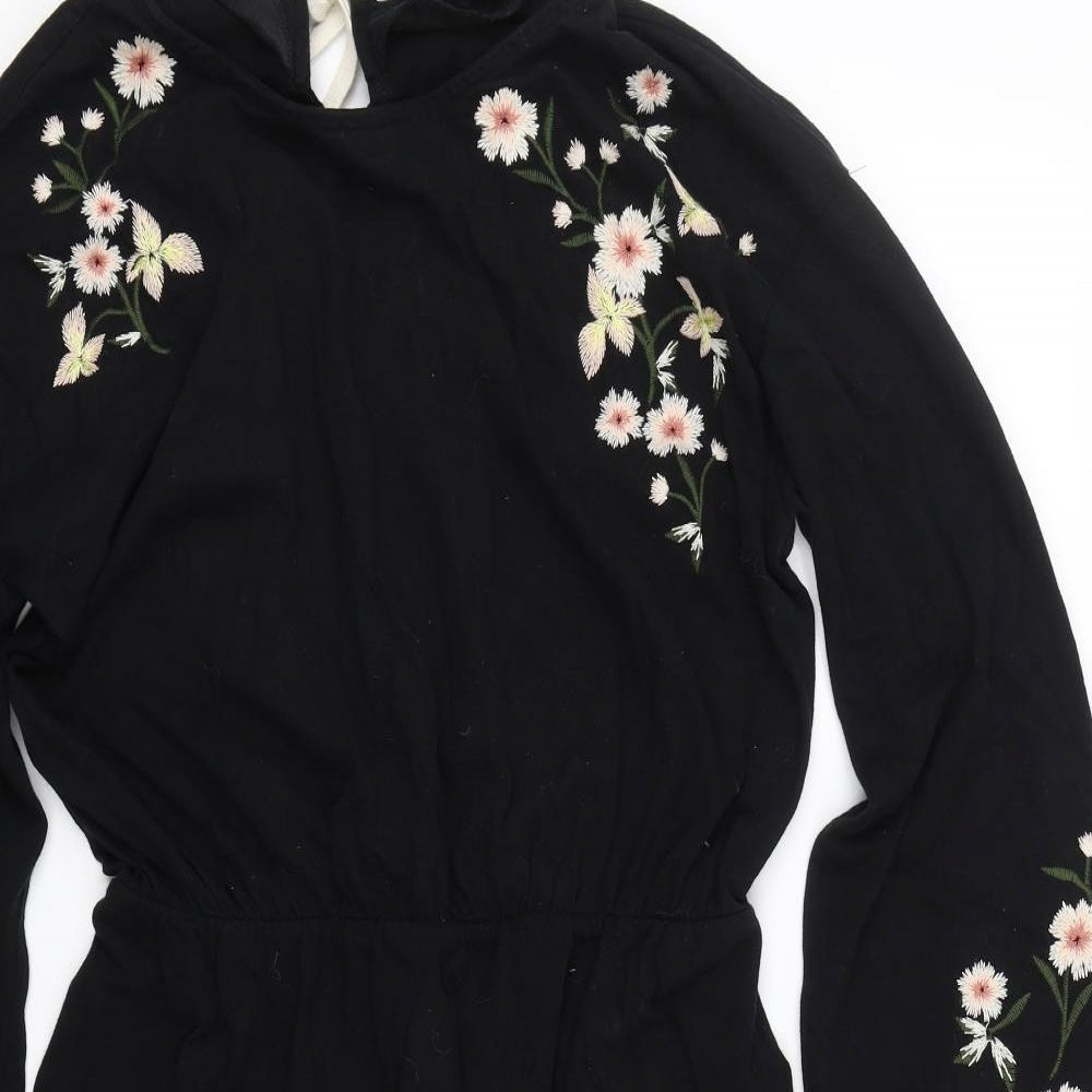 Topshop Womens Black Floral  T-Shirt Dress  Size 14
