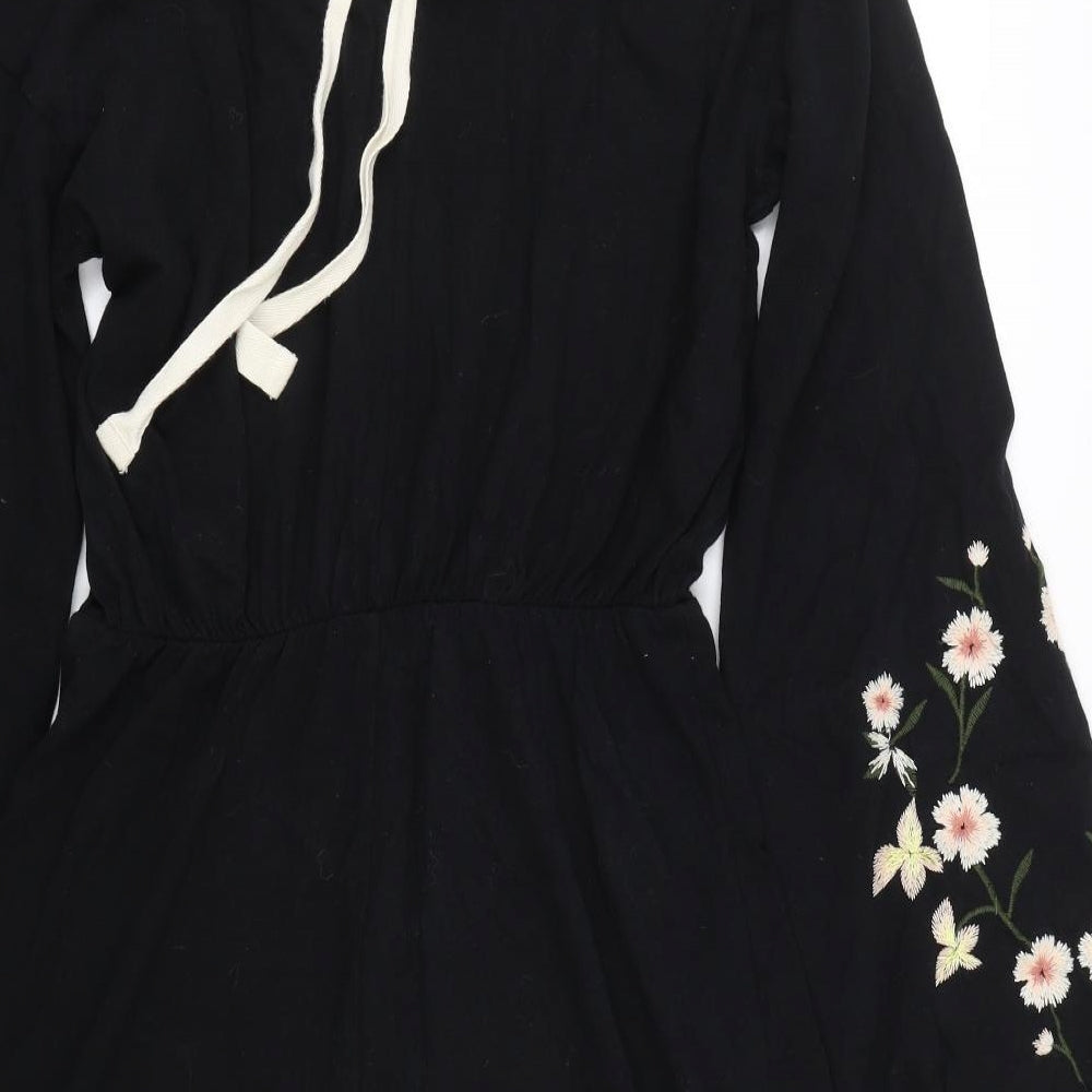 Topshop Womens Black Floral  T-Shirt Dress  Size 14