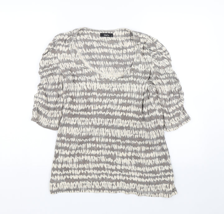 M&Co Womens Beige Striped  Basic T-Shirt Size M