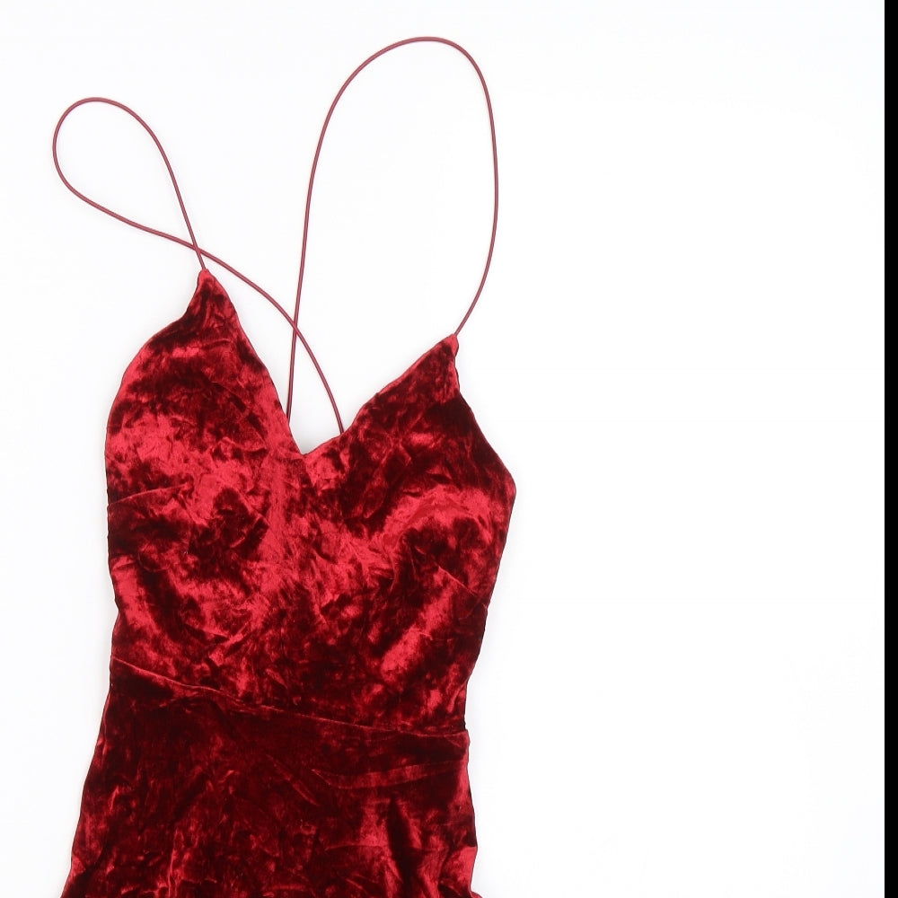 New Look Womens Red  Velour Fit & Flare  Size 6