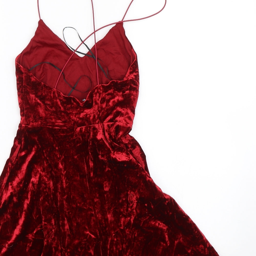 New Look Womens Red  Velour Fit & Flare  Size 6