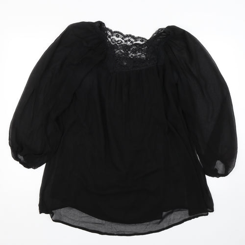 AX Womens Black Floral Lace Basic Blouse Size 12