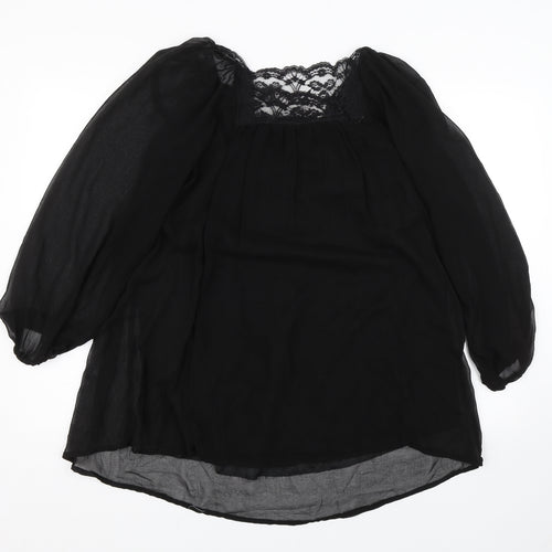 AX Womens Black Floral Lace Basic Blouse Size 12