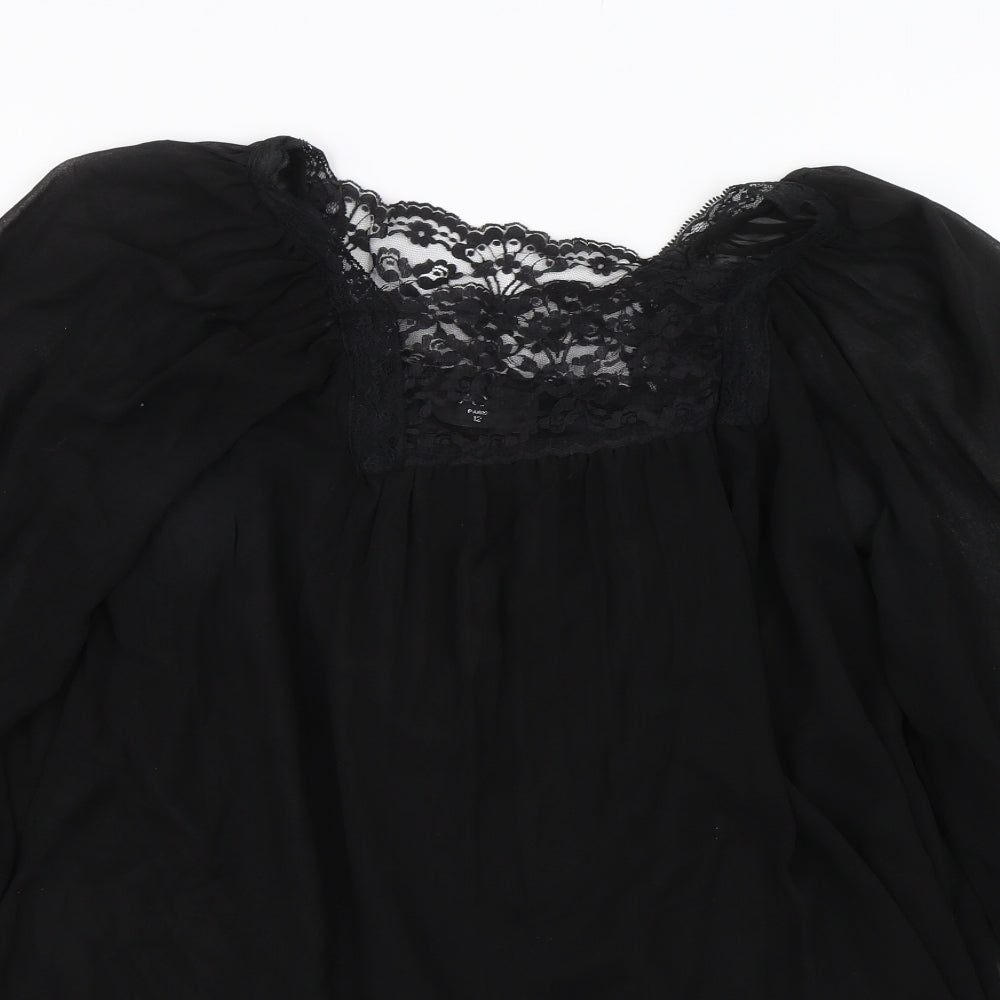 AX Womens Black Floral Lace Basic Blouse Size 12