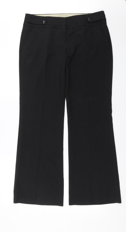 Front view of New Look women’s black striped trousers, size UK 14, 31-inch leg