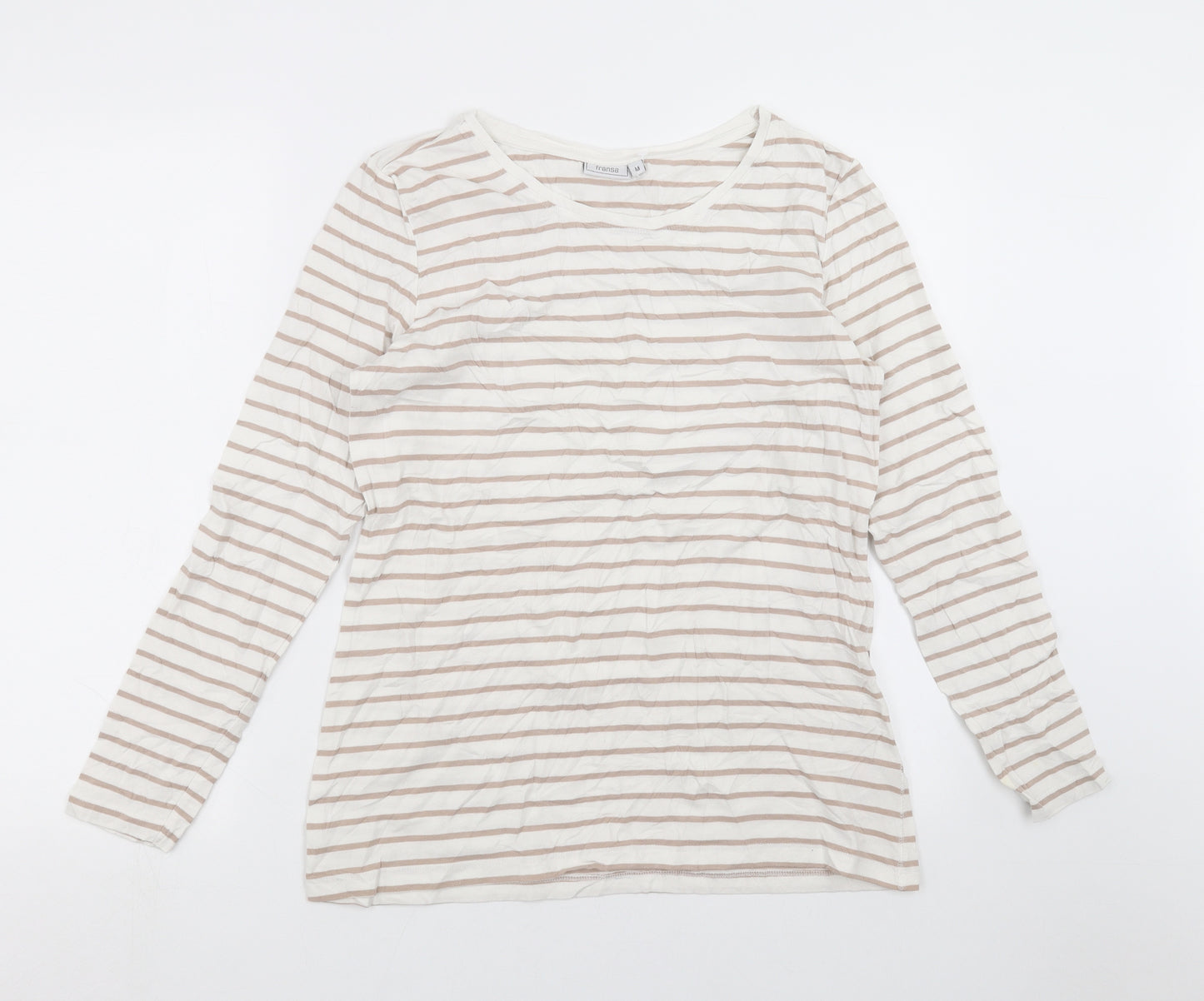 Fransa Womens White Striped  Basic T-Shirt Size M