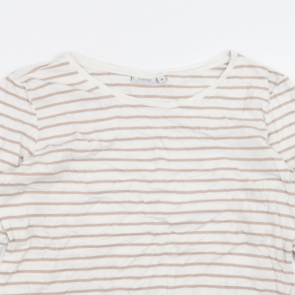 Fransa Womens White Striped  Basic T-Shirt Size M
