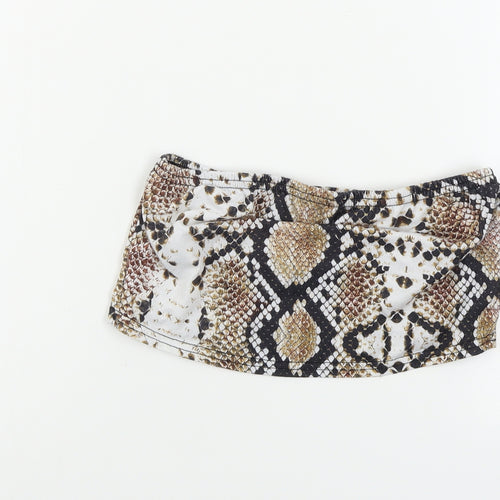 PRETTYLITTLETHING  Womens Beige Animal Print  Cropped T-Shirt Size 10