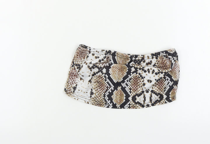 PRETTYLITTLETHING  Womens Beige Animal Print  Cropped T-Shirt Size 10