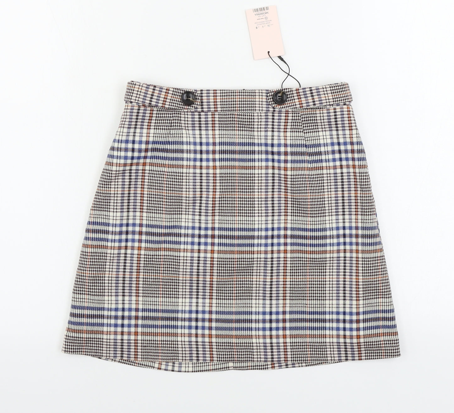 Miss Selfridge  Womens Beige Check  A-Line Skirt Size 8