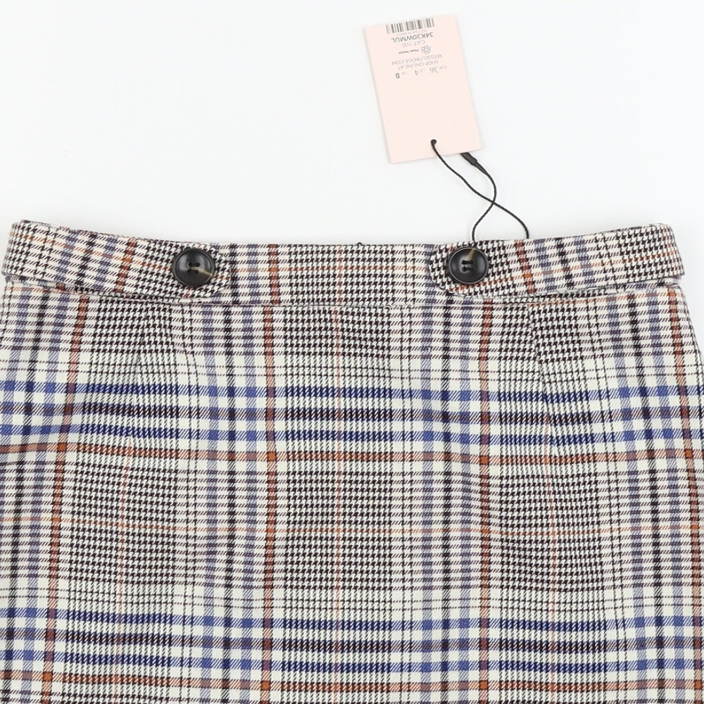 Miss Selfridge  Womens Beige Check  A-Line Skirt Size 8