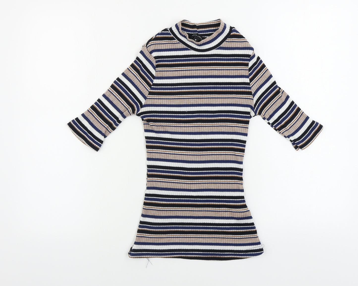 New Look Womens Beige Striped  Basic T-Shirt Size 8