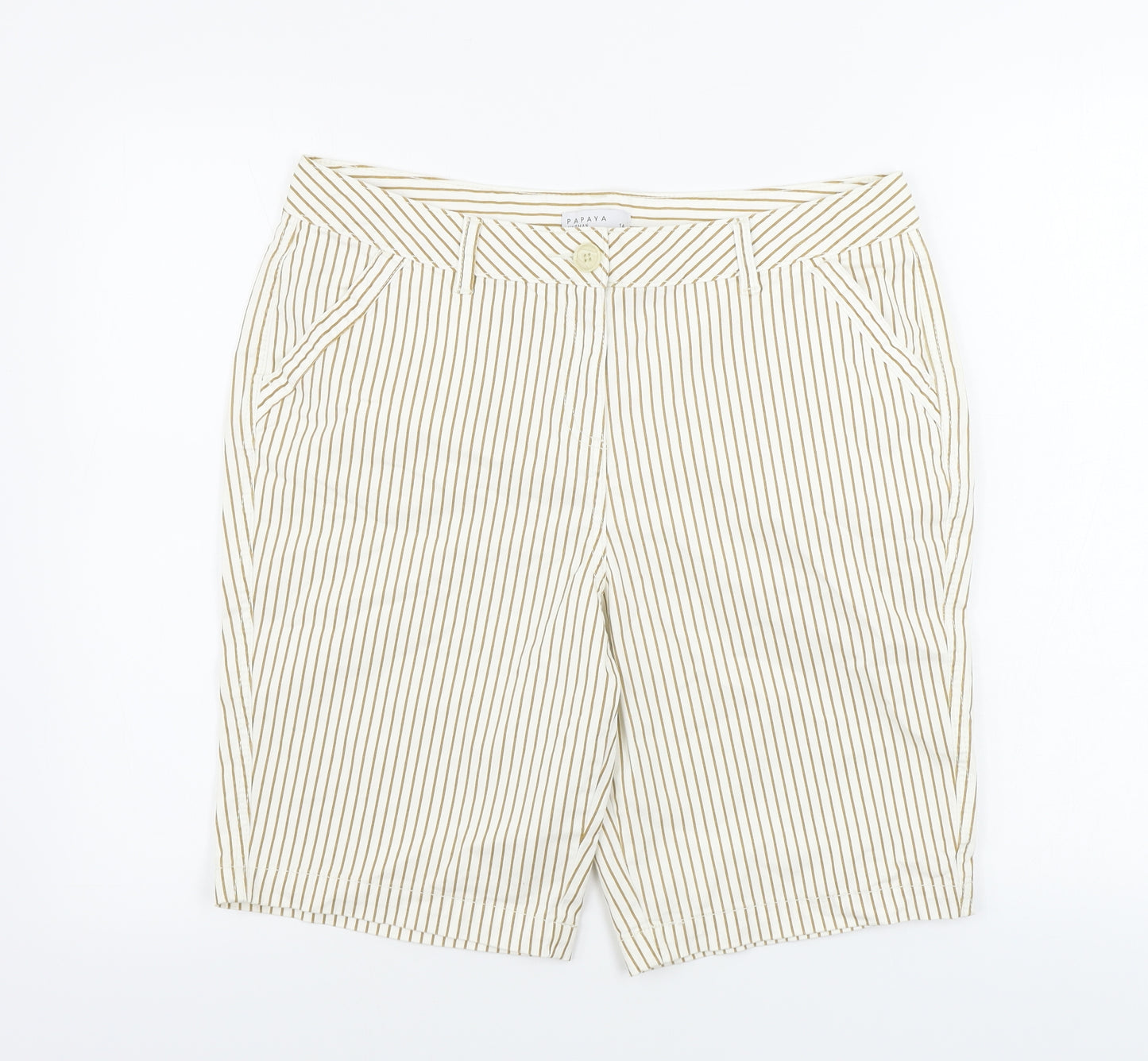 Papaya  Womens White Striped  Chino Shorts Size 14