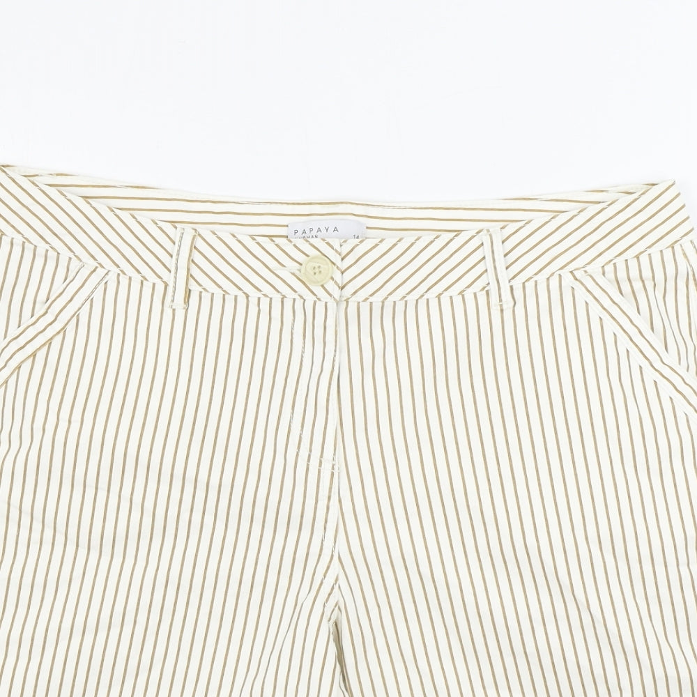 Papaya  Womens White Striped  Chino Shorts Size 14