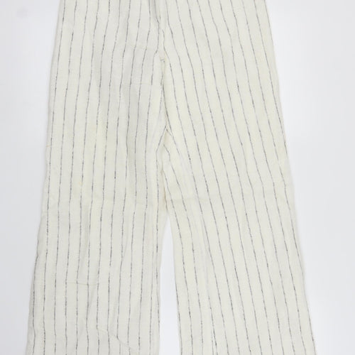 M&S Womens White Striped  Trousers  Size 10 L27 in