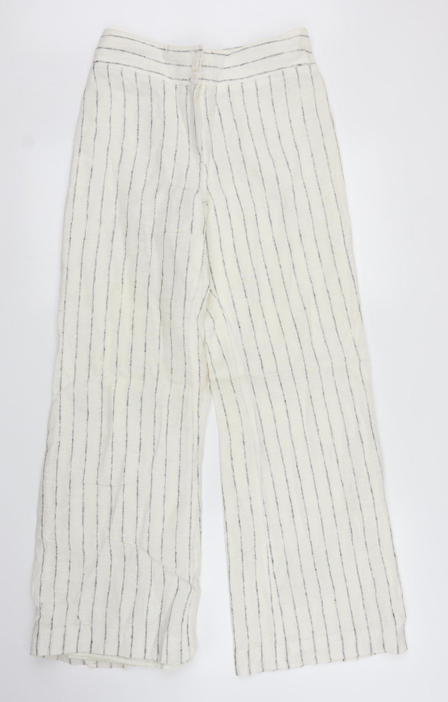 M&S Womens White Striped  Trousers  Size 10 L27 in