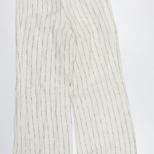 M&S Womens White Striped  Trousers  Size 10 L27 in
