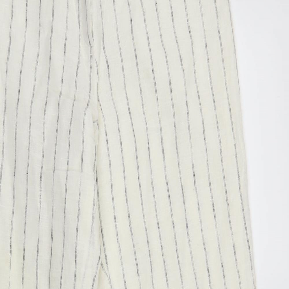 M&S Womens White Striped  Trousers  Size 10 L27 in