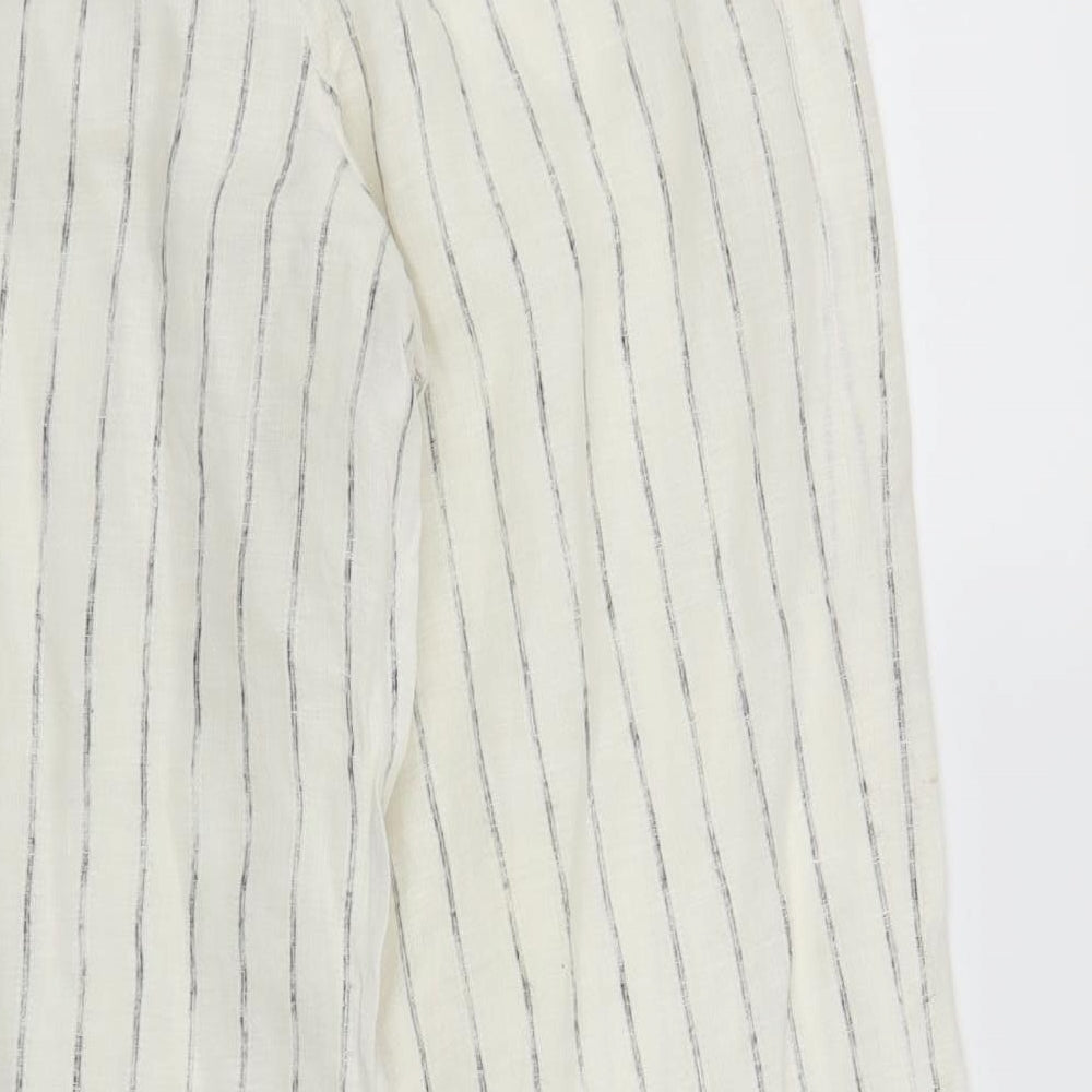 M&S Womens White Striped  Trousers  Size 10 L27 in