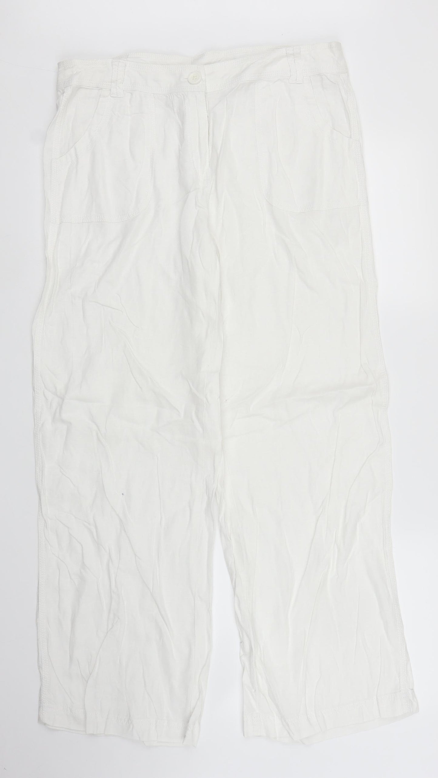 M&S Womens White   Trousers  Size 14 L29 in