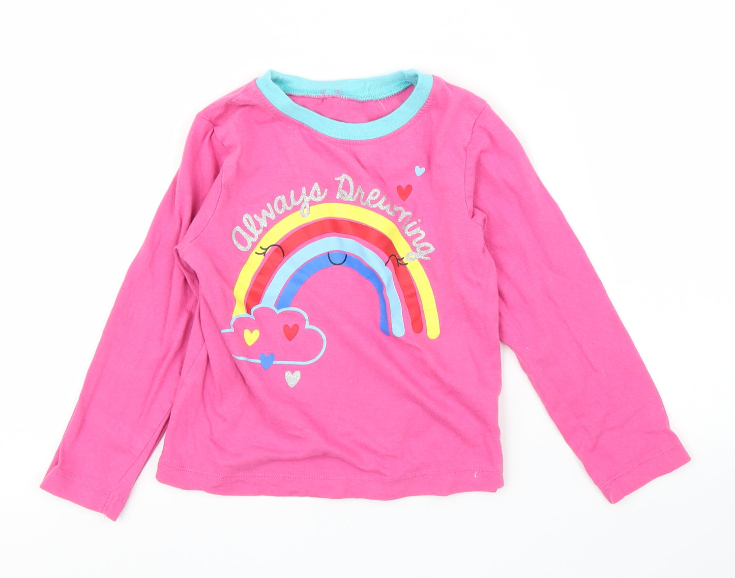 Preworn Girls Pink   Basic T-Shirt Size 4-5 Years  - Rainbow