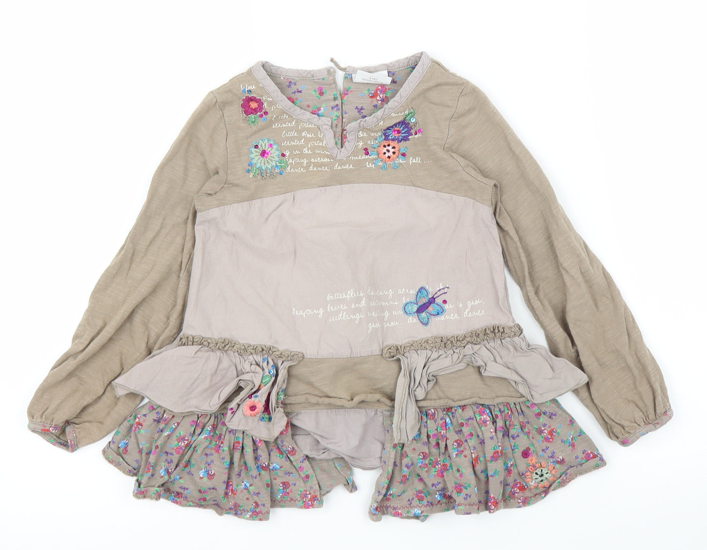 NEXT Girls Grey Floral  Basic Blouse Size 4 Years