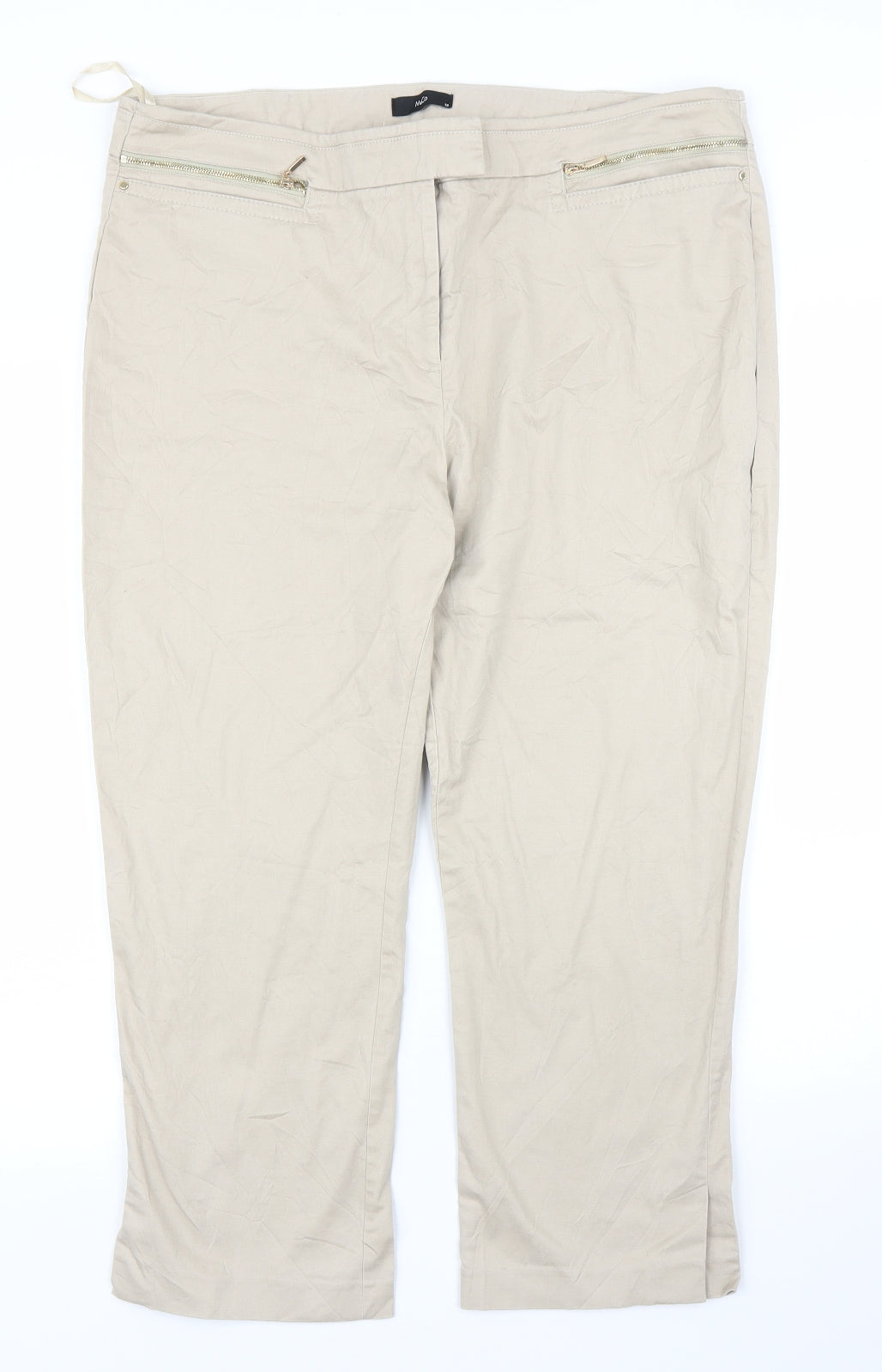 M&Co Womens Beige   Pedal Pusher Trousers Size 18 L23 in