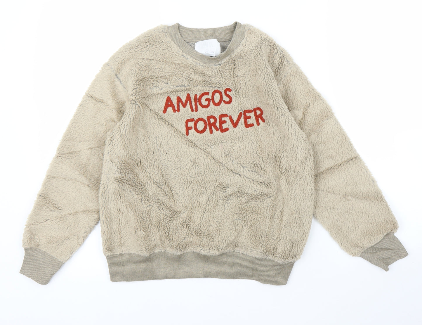Zara Girls Beige  Fleece Pullover Jumper Size 9 Years